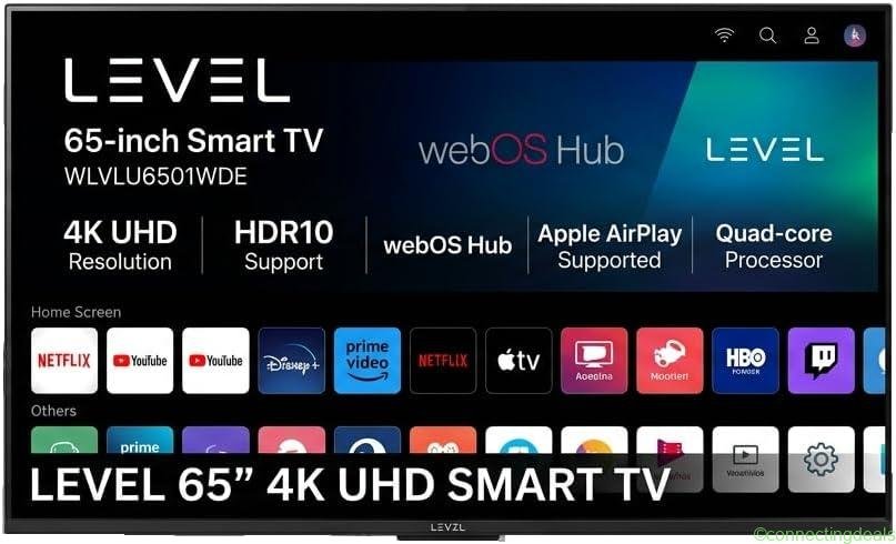 free ads تلفزيون LG بحجم 65 بوصة 4K UHD، نظام webOS، HDR10، معالج رباعي النواة، Apple AirPlay، Magic Remote – أفضل سعر