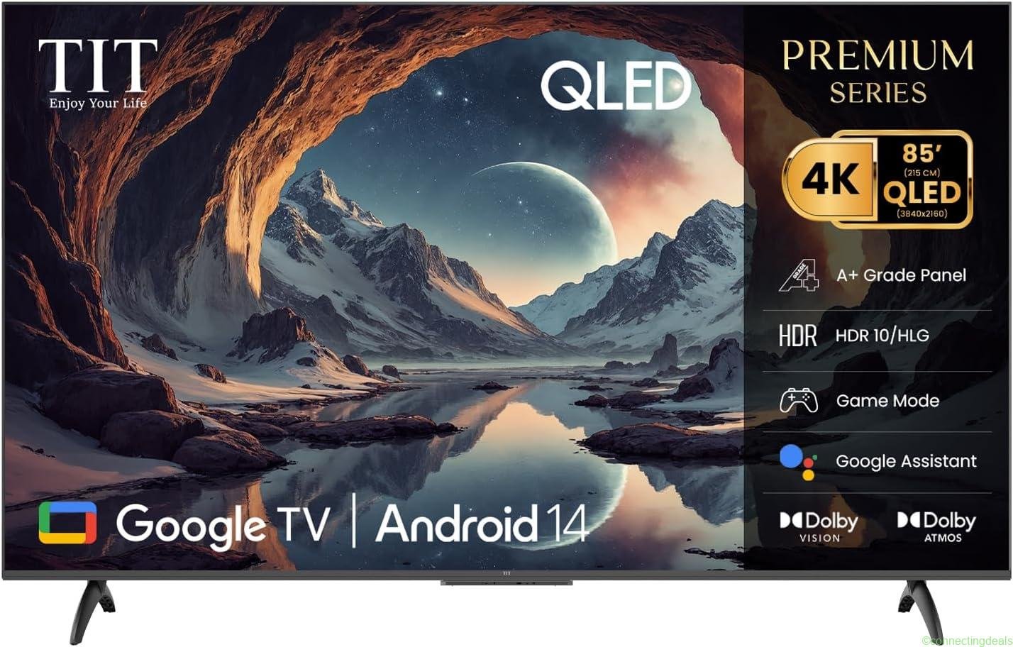 free ads تلفزيون TIT 85 بوصة QLED 4K ذكي | Google TV | HDR10/HLG | معدل تحديث 120Hz | Dolby Audio – أفضل سعر