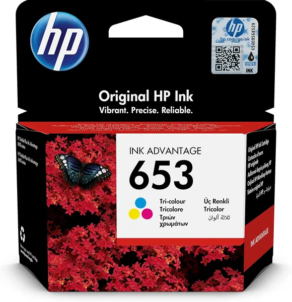 free ads حبر HP أصلي ثلاثي الألوان 653 | سيان-أرجواني-صفراء | 200 صفحة | مناسب لـ HP DeskJet IA 2875, IA 2876, IA 2878, IA 4