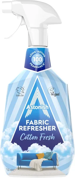 free ads رذاذ مزيل رائحة النسيج Astonish لتجديد الملابس، الستائر، السجاد و الأقمشة، عطر قطني منعش، 750 مل