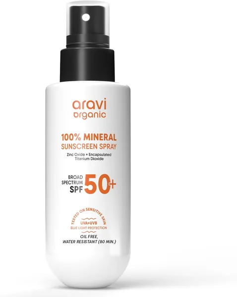 free ads سبراي واقي شمسي أرايفي العضوي 100% من المعادن SPF 50 PA++++ | حماية واسعة الطيف وضوء أزرق | مرطب، خفيف الوزن