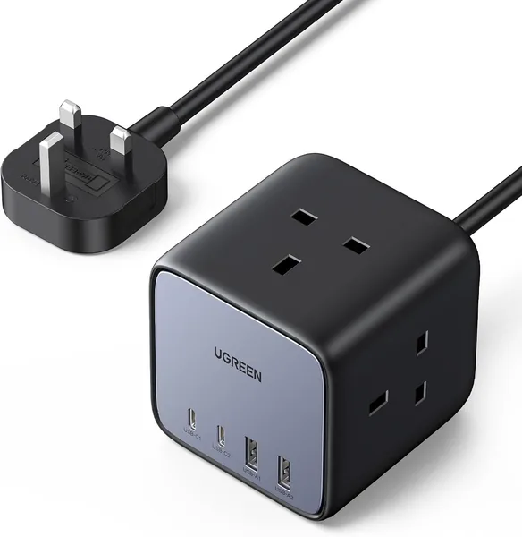 free ads صندوق توزيع طاقة UGREEN مع شاحن USB-C GaN 65W – محطة شحن 7 في 1 مع منافذ AC وUSB