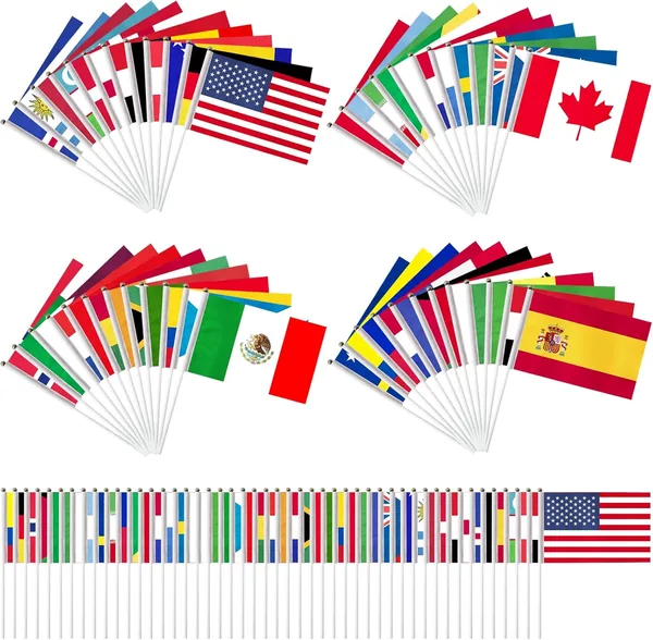 free ads علم كأس العالم 2026، ملصقات دولية بأسعار معقولة مع أعلام يدوية بأقطاب، 5.5×8.3 إنش، 48 دولة