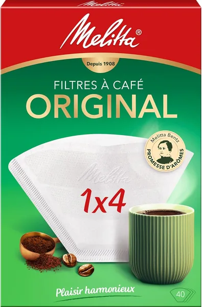 free ads فلاتر قهوة Melitta Original 1×4 – عبوة من 40 فلترًا + 5 أكياس تصفية، أبيض