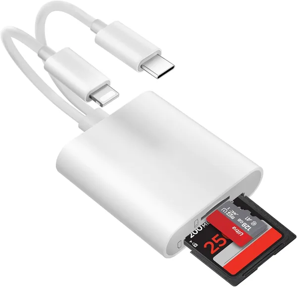 free ads قارئ بطاقات ذاكرة iPhone [مُعتمد من Apple MFi] محول 2 في 1 USB C إلى SD/Micro SD، فتحتي بطاقة ذاكرة مزدوجة
