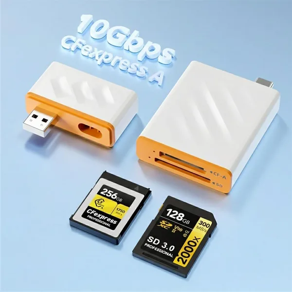 free ads قارئ بطاقات SYOSI 4 في 1، منفذ USB-C وUSB-A مزدوج لنوع CFexpress A وSD 3.0 لنظام ويندوز وماك ولينكس