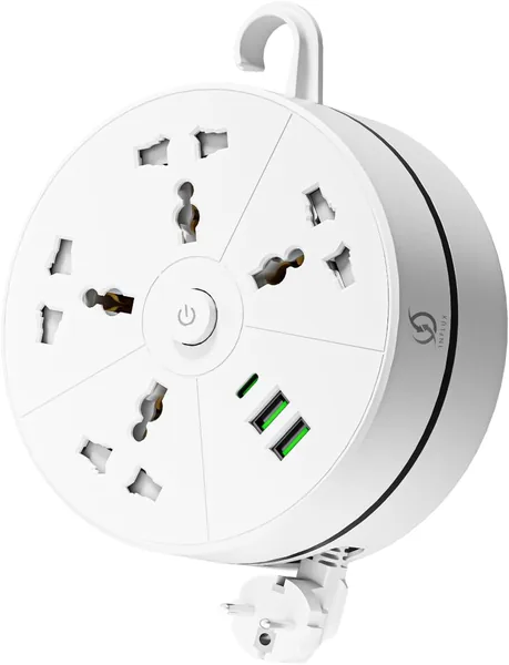 free ads كابل تمديد قابل للسحب من إنفلكس بخمسة منافذ و 3 أمتار مع منفذي USB و شحن Type-C – لوحة توزيع طاقة عالمية مع حماية من الانفجار