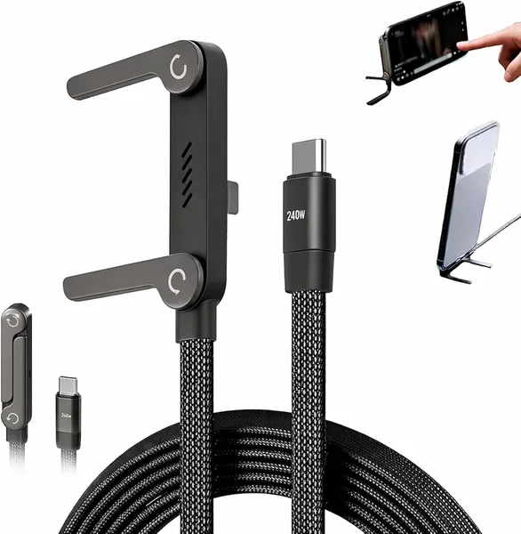 free ads كابل شحن سريع Next Plug USB C إلى USB C بقوة 240 واط مع قاعدة، متوافق مع iPhone 17 و Air و iPhone 16/15 Pro/Max و Macbook AI