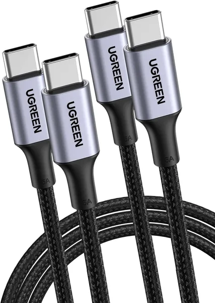 free ads كابل UGREEN USB C 2 متر، حزمة من 2، موصل ملفوف بقوة 100W PD للشحن السريع الفائق iPhone 15/16 Pro Max