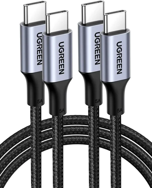 free ads كابل UGREEN USB C 2 متر، حزمة من 2، موصل ملفوف بقوة 100W PD للشحن السريع الفائق iPhone 15/16 Pro Max