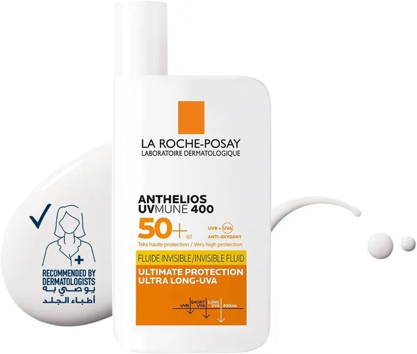 free ads لا روش بوز أنثيلوس UVMune 400 كريم حماية من الشمس غير مرئي SPF 50+ للرجال/النساء، بلوك شمسي طبي