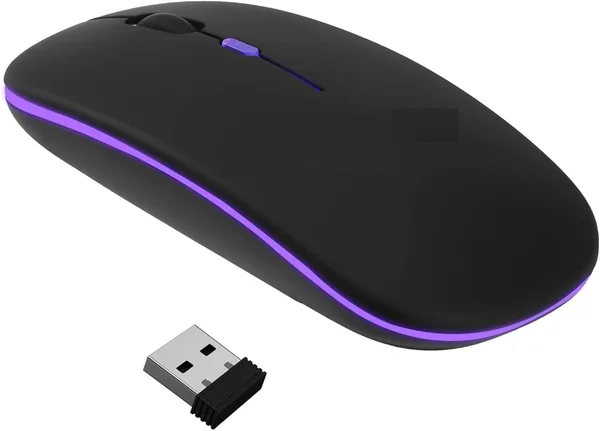 free ads ماوس لاسلكي رفيع مع بطارية قابلة للشحن، BT + 2.4GHz، 1200 DPI، ماوس قابل للحمل وخفيف الوزن مع إضاءة LED