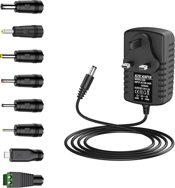 free ads محول طاقة 12 فولت مع كابل توصيل بقاعدة UK و8 نصائح DC – محول AC إلى DC 12V 2A