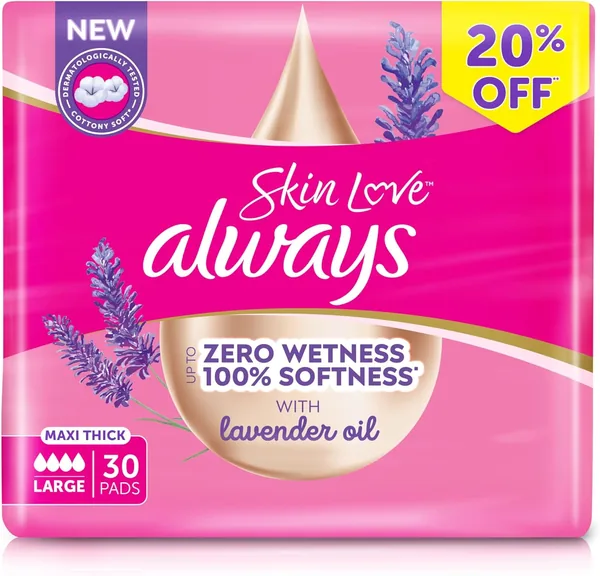 free ads مفارش صحية Always Cotton Skin Love، 30 مفارش كبيرة وسميكة