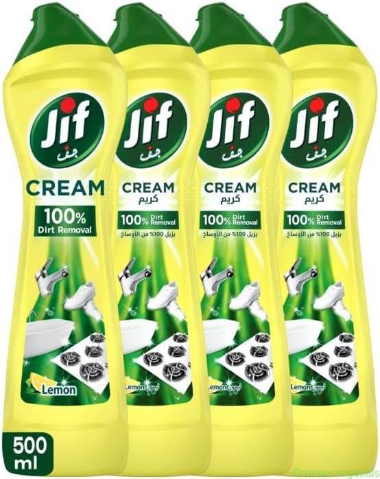 free ads منظف كريمي JIF، ليمون، 500 مل × 4، بتكنولوجيا البلورات الدقيقة، يزيل الدهون المحروقة و بقع الترسبات وتكلس الماء