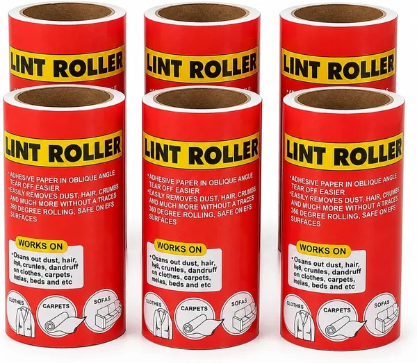 free ads موزار Lint Roller Refill 6 حزم، إجمالي 360 ورقة، فقط الإضافات – بدون مقبض، مجموعة قيمة عملاقة 10×5 سم للقطط والكلاب