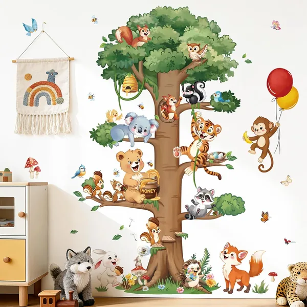 free ads Decalmile Children’s Room Wall Sticker Forest Animals Tree Large Ours Fox Rabbit Squirrel Baby Best Deal