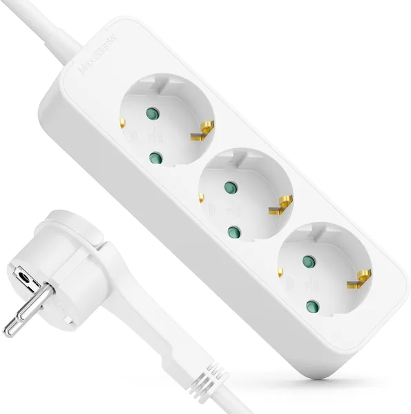 free ads deleyCON 3-voudige stroomkabel met platte stekker – 3m kabel – Ideaal voor achter meubels, meerdere stroomdistributie