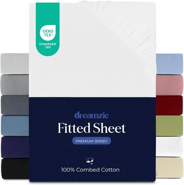 free ads Dreamzie Duvetcover 90×190/200 cm, Jersey 100% Cotone, Matrashöjden upp till 22 cm, Hypoallergen, Oeko-Tex White – Best Deal