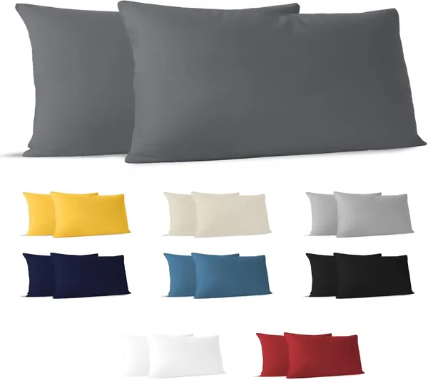 free ads Dreamzie Kissenbezüge, 40 x 80 cm (Set von 2), 100% Jersey-Baumwolle, Anthrazit, hypoallergen