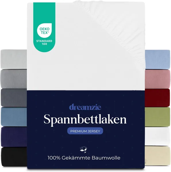 free ads Dreamzie Premium Fitted Sheet 180 x 200 cm, für dicke Matratzen bis 27 cm, Bettlaken aus 100% Jersey-Baumwolle, 150