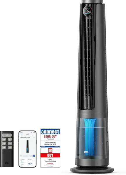 free ads DREO TurboCool Fog Fan 765S: 3-in-1 Turmventilator mit Ultraschall, WiFi & App-Steuerung, 6 L Tank, 10,4 m/s Luftstrom, 20 dB leiser DC-Motor