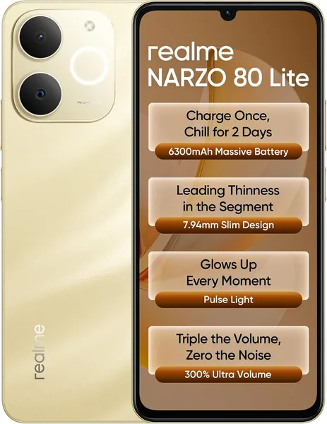free ads रियलमी नार्जो 80 लाइट 4G (बीच गोल्ड, 4GB+64GB) | 6300mAh सबसे बड़ी बैटरी | 7.94mm स्लिम डिज़ाइन | 300% अल्ट्रा वॉल
