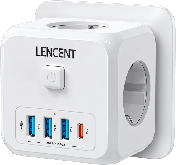 free ads Enchufes LENCENT USB Cubo 4000W, 7 en 1, 3 tomas CA, 3 USB y 1 Tipo C, Enchufe múltiple para pared