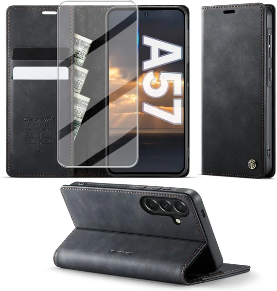 free ads Étui Samsung Galaxy A57 5G avec Verre Trempé [Housse en PU Premium] [Pochet Portefeuille] [Couverture Protectrice à Flip]
