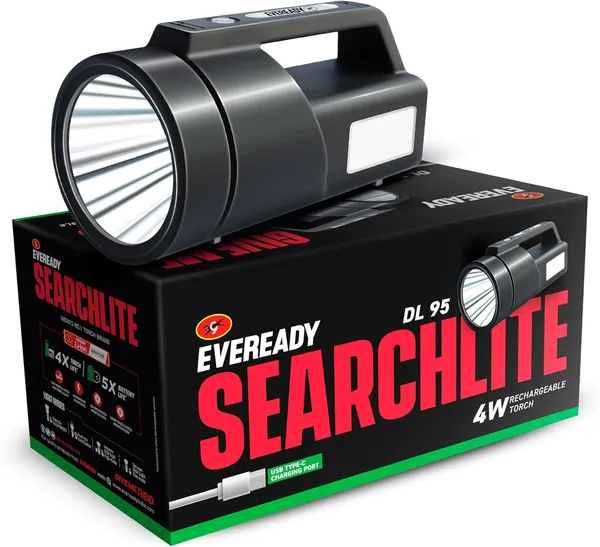 free ads Eveready SearchLite DL95 4W टॉर्च कंबाइन 4W आपातकालीन साइडलाइट, टाइप-सी यूएसबी तेज़ चार्जिंग, अंधेरे में चमकता स्ट्रिप