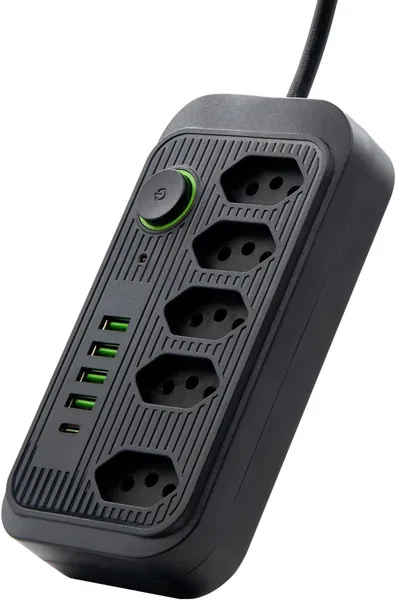 free ads Extensão Elétrica 5 Tomadas com USB e USB-C, 2m, Bivolt, 2500W – Filtro de Linha com Interruptor
