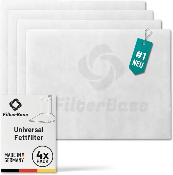 free ads FilterBase Universalfettfilter für Dunstabzugshauben | 4er-Set | 52 x 40 cm zuschneidbar – Made in Germany