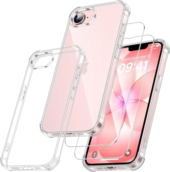 free ads FLLAO 3 en 1 Étui pour iPhone 17e/iPhone 16e avec 2 Verres Trempés, [Coussin d’Air Intégré] Anti-Choc Soft TPU Ge