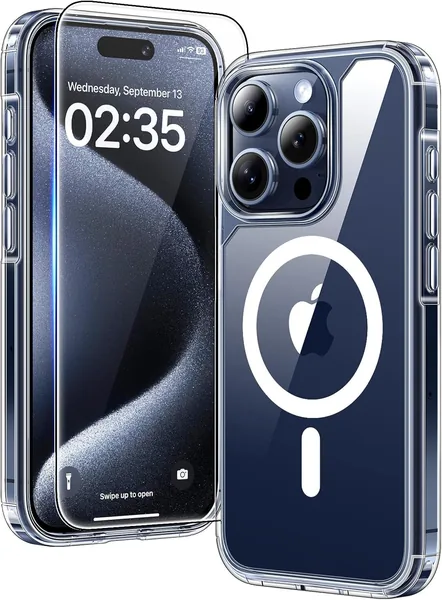 free ads Funda Magnética TAURI para iPhone 15 Pro MAX con Protector de Pantalla de Vidrio Templado, Compatible con MagSafe, 24% de Descuento