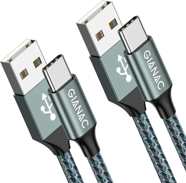 free ads Gianac USB Typ C Kabel, 2er Pack 2m + 2m, 3A USB C Lade- und Datenkabel Nylon Flechtung Schnelllader