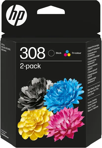 free ads HP 308 Tintenpatronen-Dualpack (Schwarz, Gelb, Cyan, Magenta) – Kompatibel mit Envy 6100e-Serie
