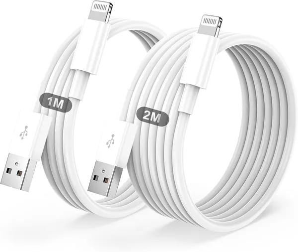 free ads iPhone Ladekabel 2er Pack 1M + 2M USB auf Lightning Kabel MFi zertifiziert für schnelles Aufladen von Apple iPhone 14/13/1
