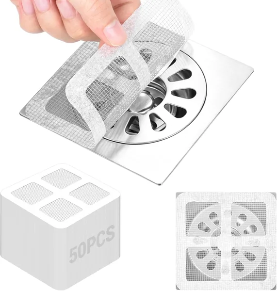 free ads JDF3CISH 50 Piezas Filtros Desechables para Desagüe con Adhesivo Fuerte, Colector de Cabello