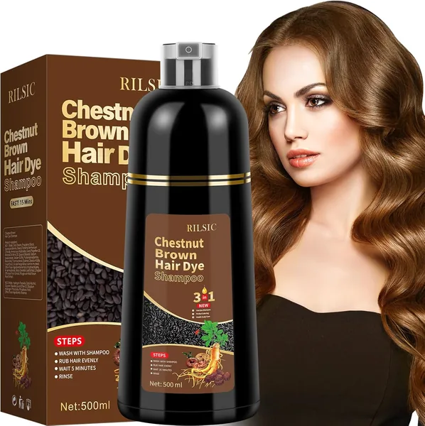 free ads JELMOK Hair Dye Shampoo 3-in-1, Chestnut Brown (500 ml) for Men and Women