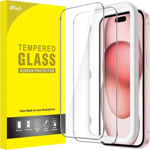 free ads JETech Beschermfilm voor iPhone 15, Bubble-Free, Volledige Dekking Tempered Glass