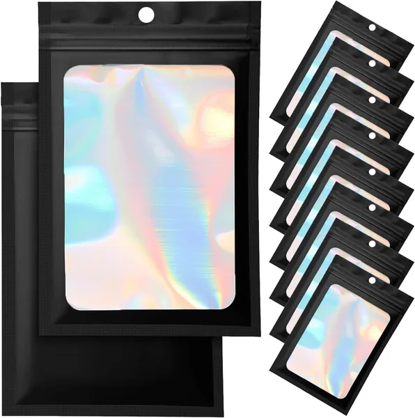 free ads JUGLUTE Bolsitas Pequeñas para Dulces 400pcs con Sello Hermético, Bolsas Ziploc Holográficas Resellables de Aluminio
