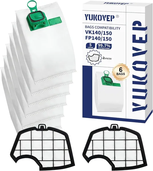 free ads Kit di 6 Borse Kobold YUKOVEP VK140/VK150 + Filtri Motore, Ricambi Compatibili fp 140-150