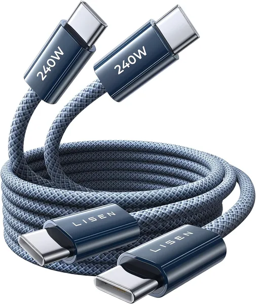 free ads LISEN 240W USB C Kabel, 2x 2m PD Schnellladekabel aus Nylon mit USB-C auf USB-C Anschluss für iPhone 17/16/15
