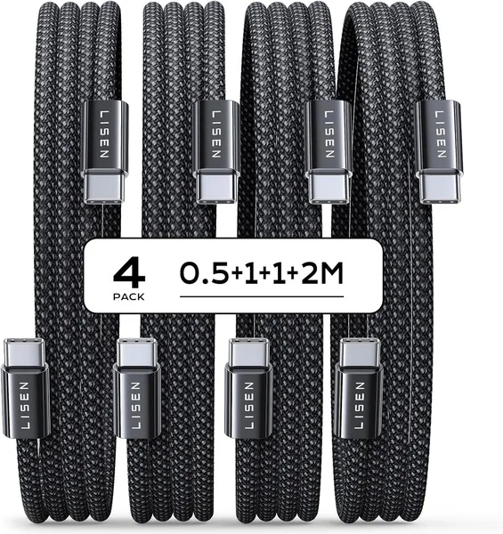 free ads LISEN 60W USB C Kabel, Set mit 4 Kabeln, 0.5m, 1m, 1m, 2m, USB C auf USB C, PD 3.0 Schnellladung für iPhone – 46% Rabatt