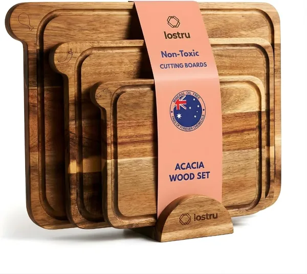 free ads LOSTRU Acacia Wood Chopping Board Set with Stand – Best Deal