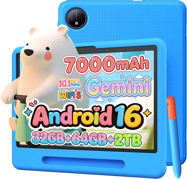 free ads Luzglo P10 Kid Tablet 10 Pulgadas, Android 16, Inteligencia Artificial Gemini, 90Hz, 32GB RAM + 64GB ROM, 7000mAh, WiFi 5G, Identificación Facial, OTG, GPS