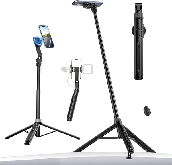 free ads Magnetische Selfie Stick met Tripod 145 cm, 2-in-1 Telefoon Clip, 2 Koude Schoenen voor Vloggen