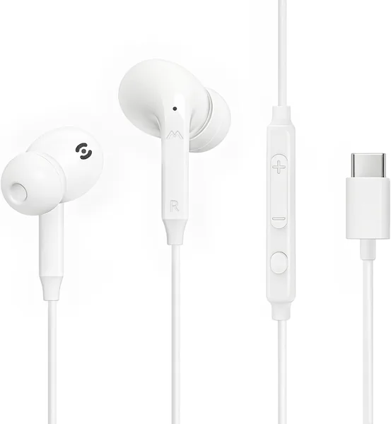 free ads MAS CARNEY hörlurar med USB-C kabel för iPhone 17/16/15 Pro Max – In-ear kabelhörlurar med mikrofon och regulator