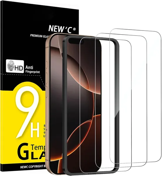 free ads NEW’C 3 Pack Glasbeskyttare för iPhone 17/17 Pro/16 Pro (6.3 inch), Bubble Free, 9H Härte, 0.33mm Ultra