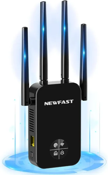 free ads NEWFAST Ripetitore WiFi Potente per Casa, 1200Mbps Estensore WiFi Dual Band 2.4GHz/5GHz con 4 Antenne ad Alto Guadagno, Ethernet Port
